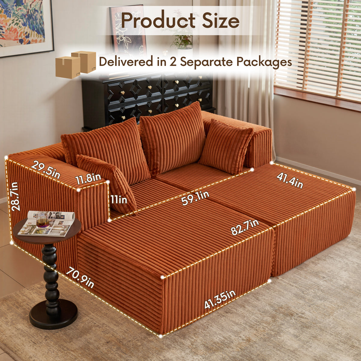 89.39-in Chenille Square Armrest Couch Sofa