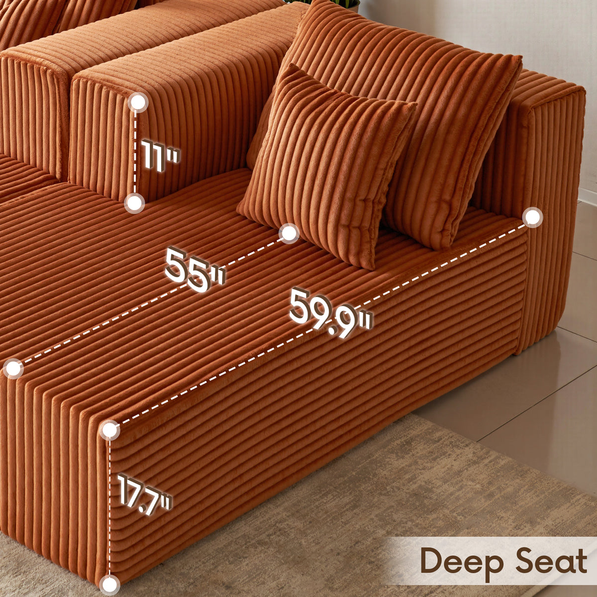 89.39-in Chenille Square Armrest Couch Sofa