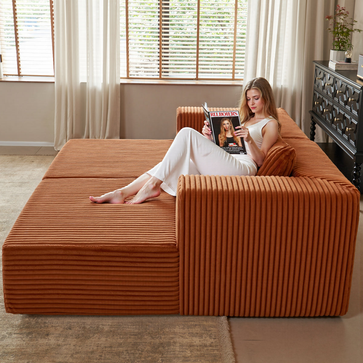 89.39-in Chenille Square Armrest Couch Sofa