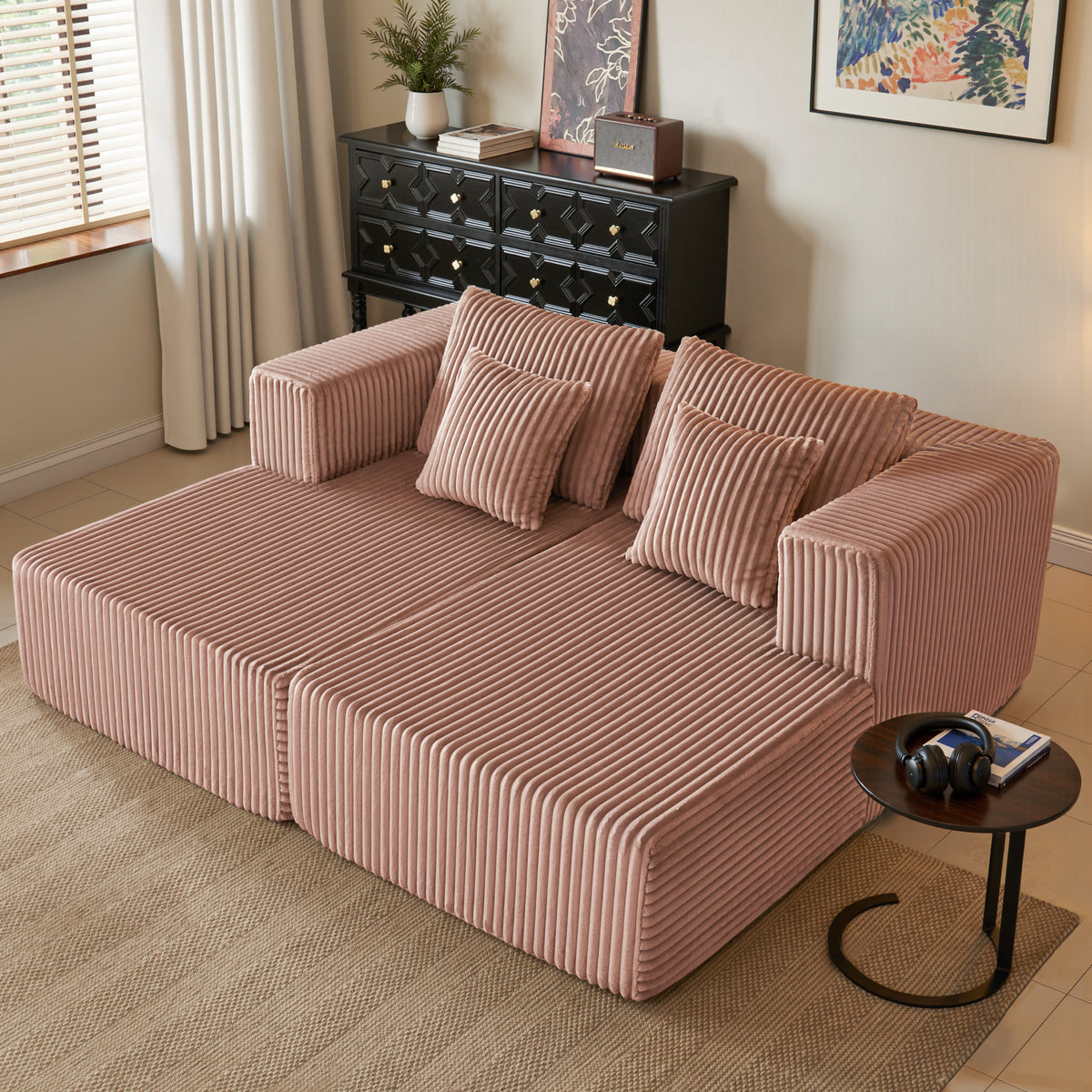 89.39-in Chenille Square Armrest Couch Sofa