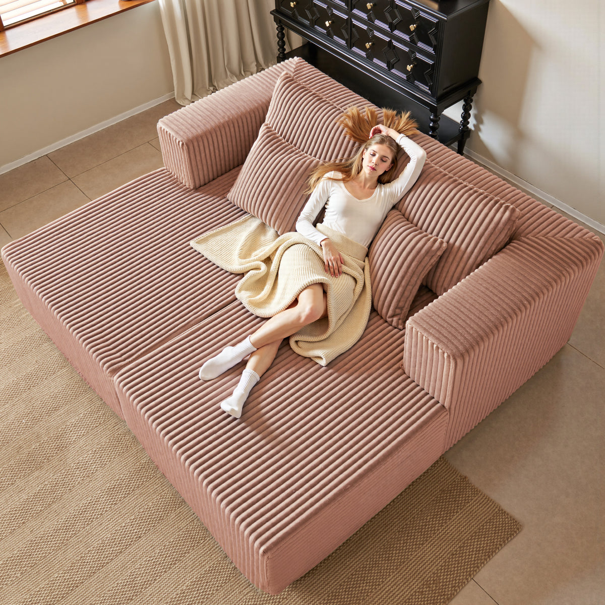 89.39-in Chenille Square Armrest Couch Sofa