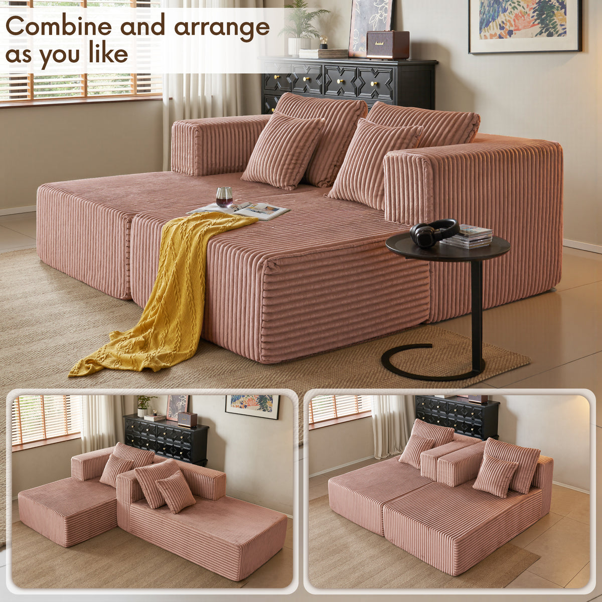 89.39-in Chenille Square Armrest Couch Sofa