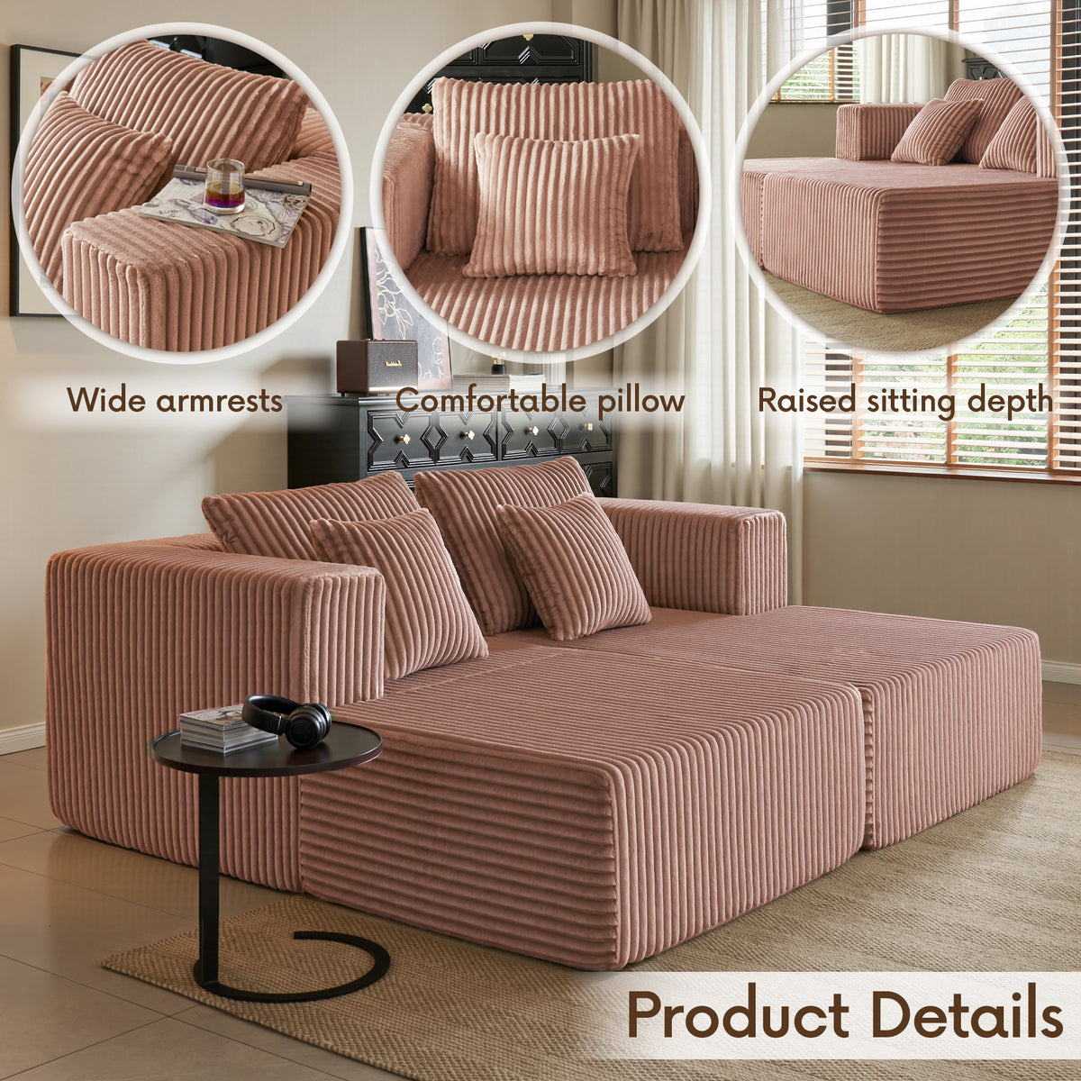 89.39-in Chenille Square Armrest Couch Sofa
