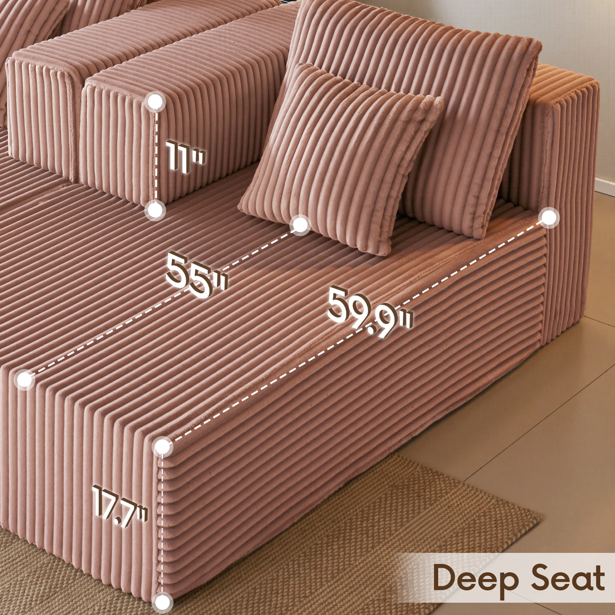89.39-in Chenille Square Armrest Couch Sofa