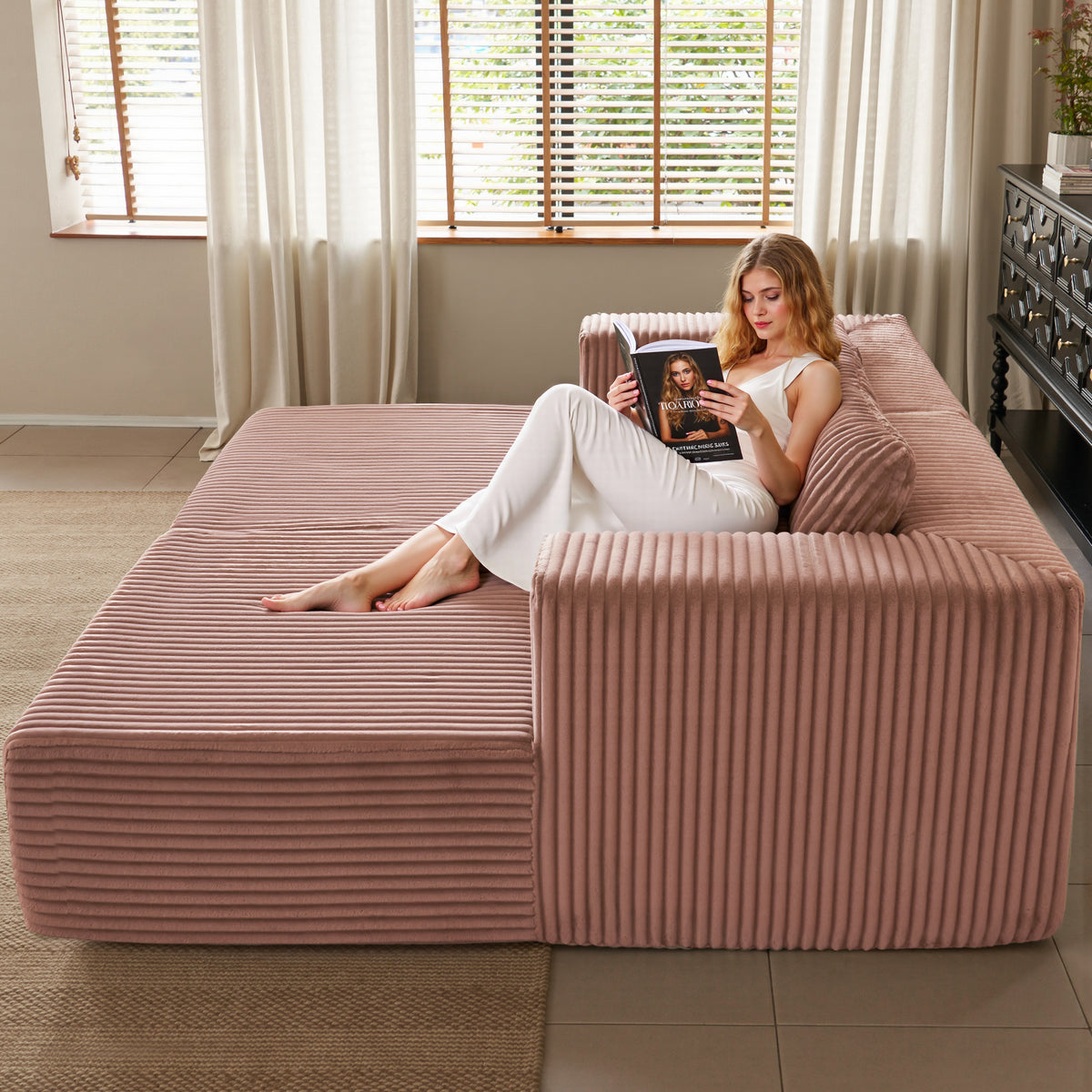 89.39-in Chenille Square Armrest Couch Sofa