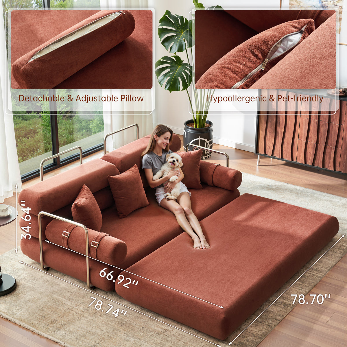 89.41-in Chenille Square Armrest Couch Sofa