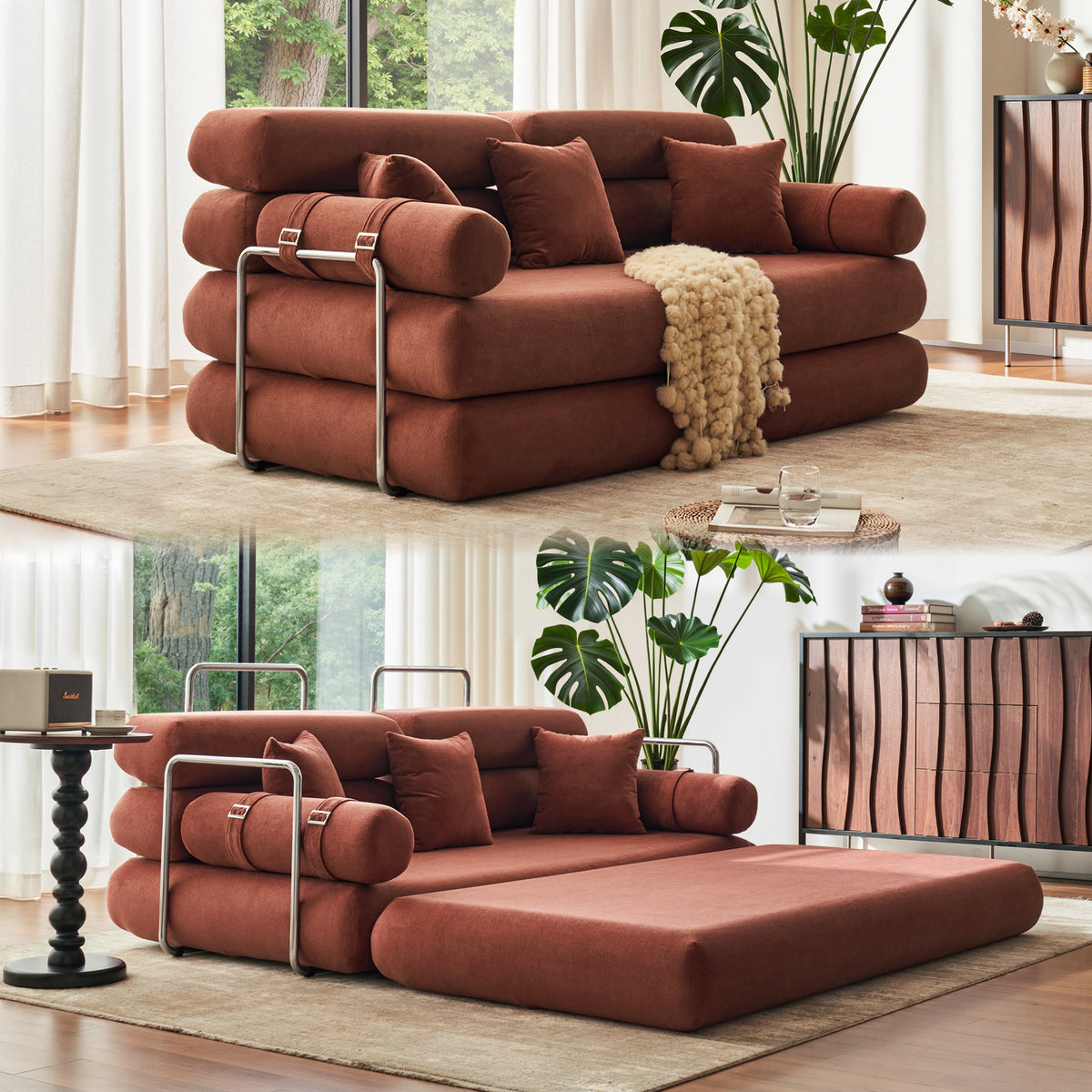 89.41-in Chenille Square Armrest Couch Sofa