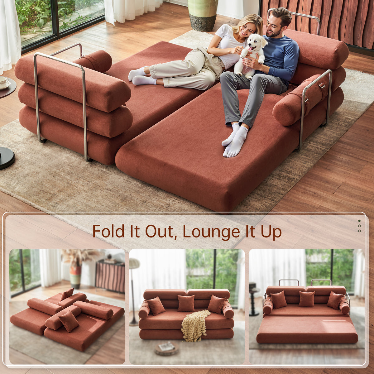 89.41-in Chenille Square Armrest Couch Sofa