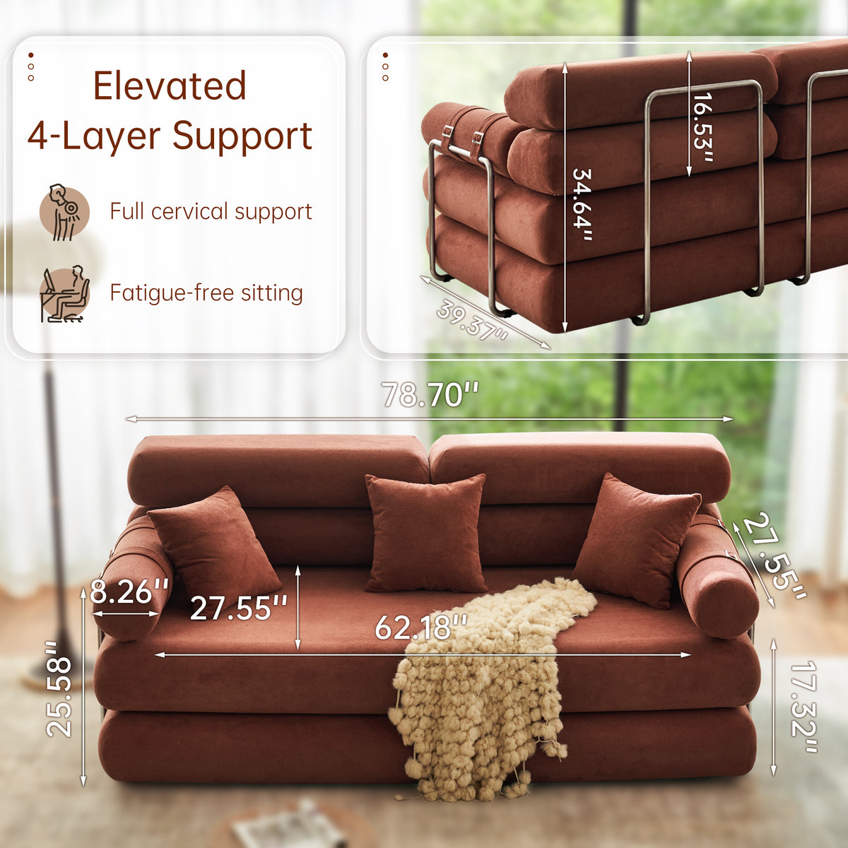89.41-in Chenille Square Armrest Couch Sofa