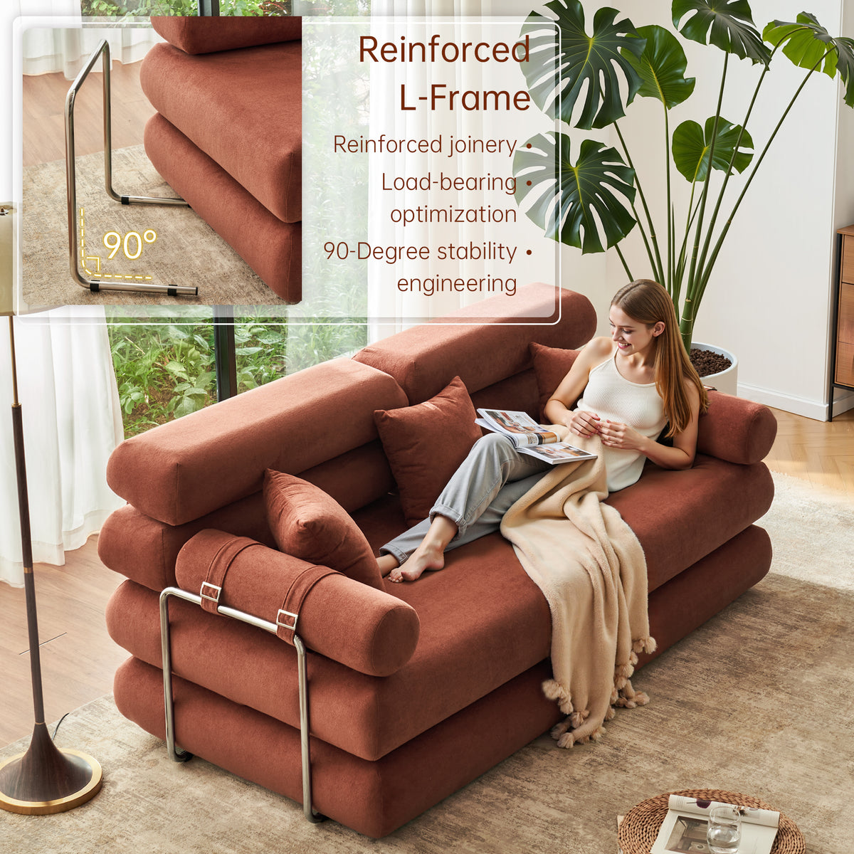 89.41-in Chenille Square Armrest Couch Sofa