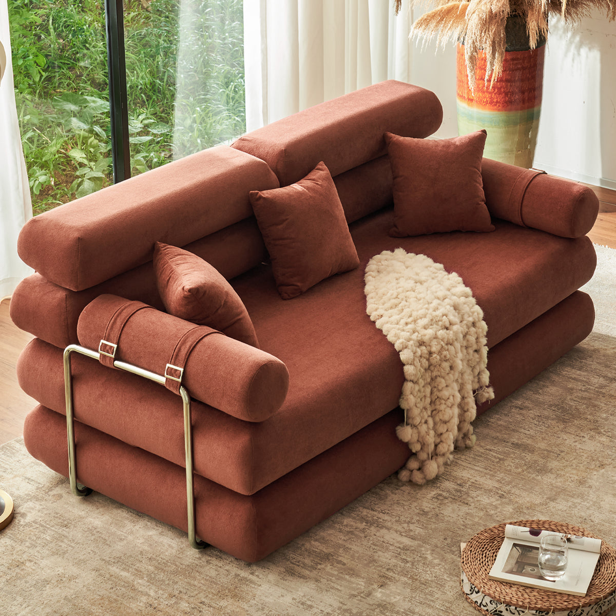 89.41-in Chenille Square Armrest Couch Sofa