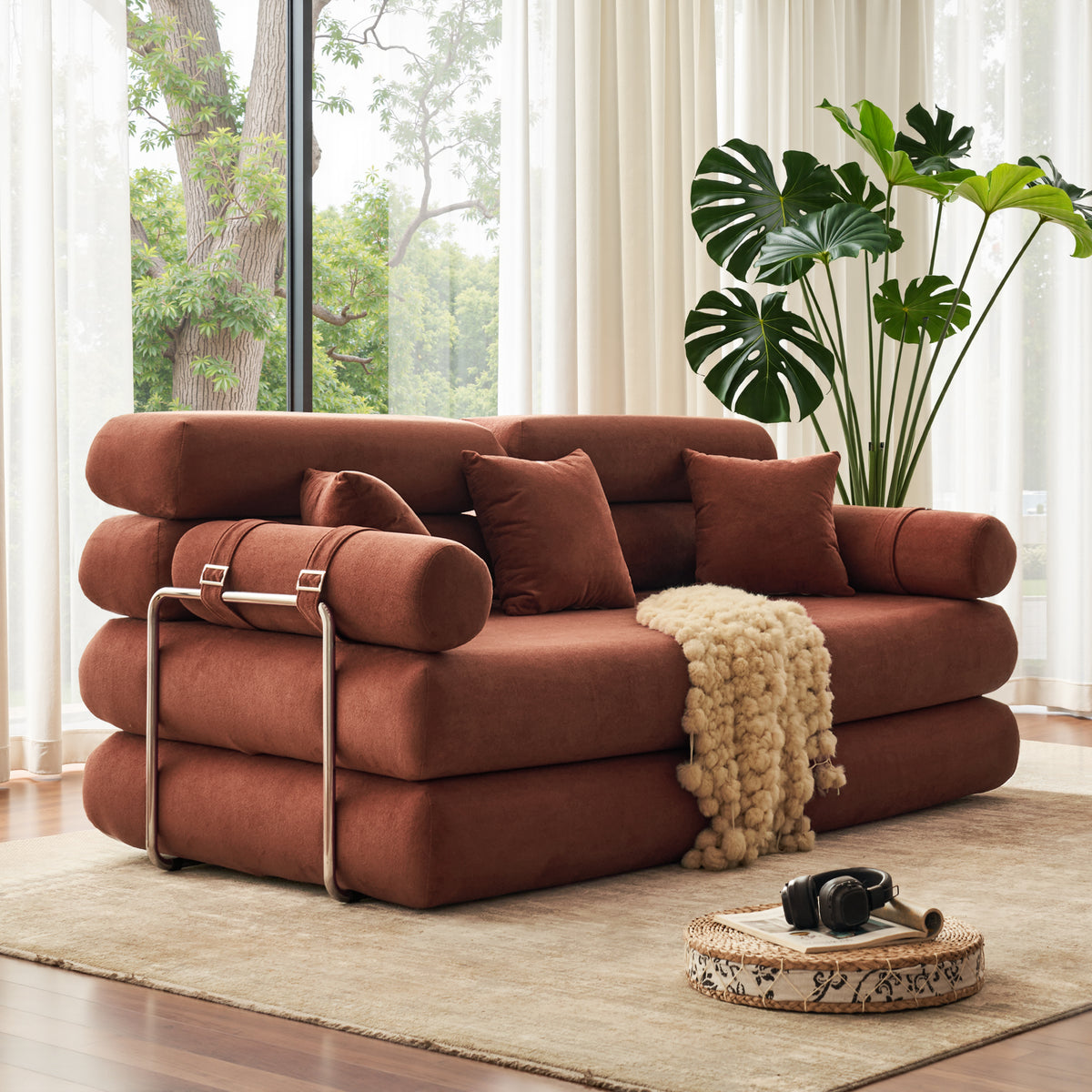 89.41-in Chenille Square Armrest Couch Sofa