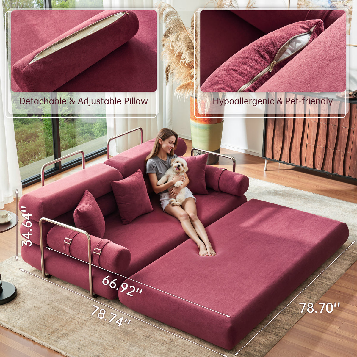 89.41-in Chenille Square Armrest Couch Sofa
