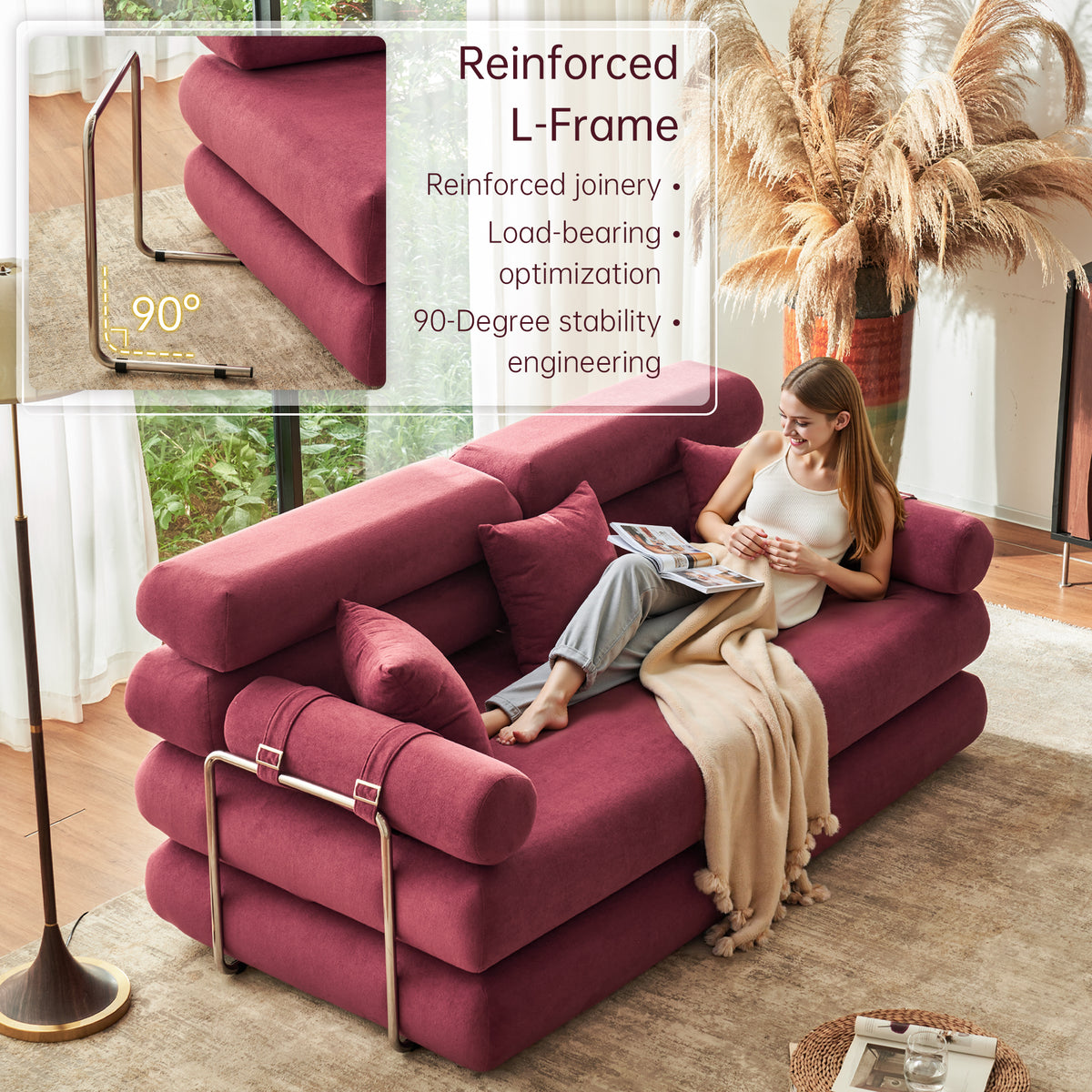 89.41-in Chenille Square Armrest Couch Sofa