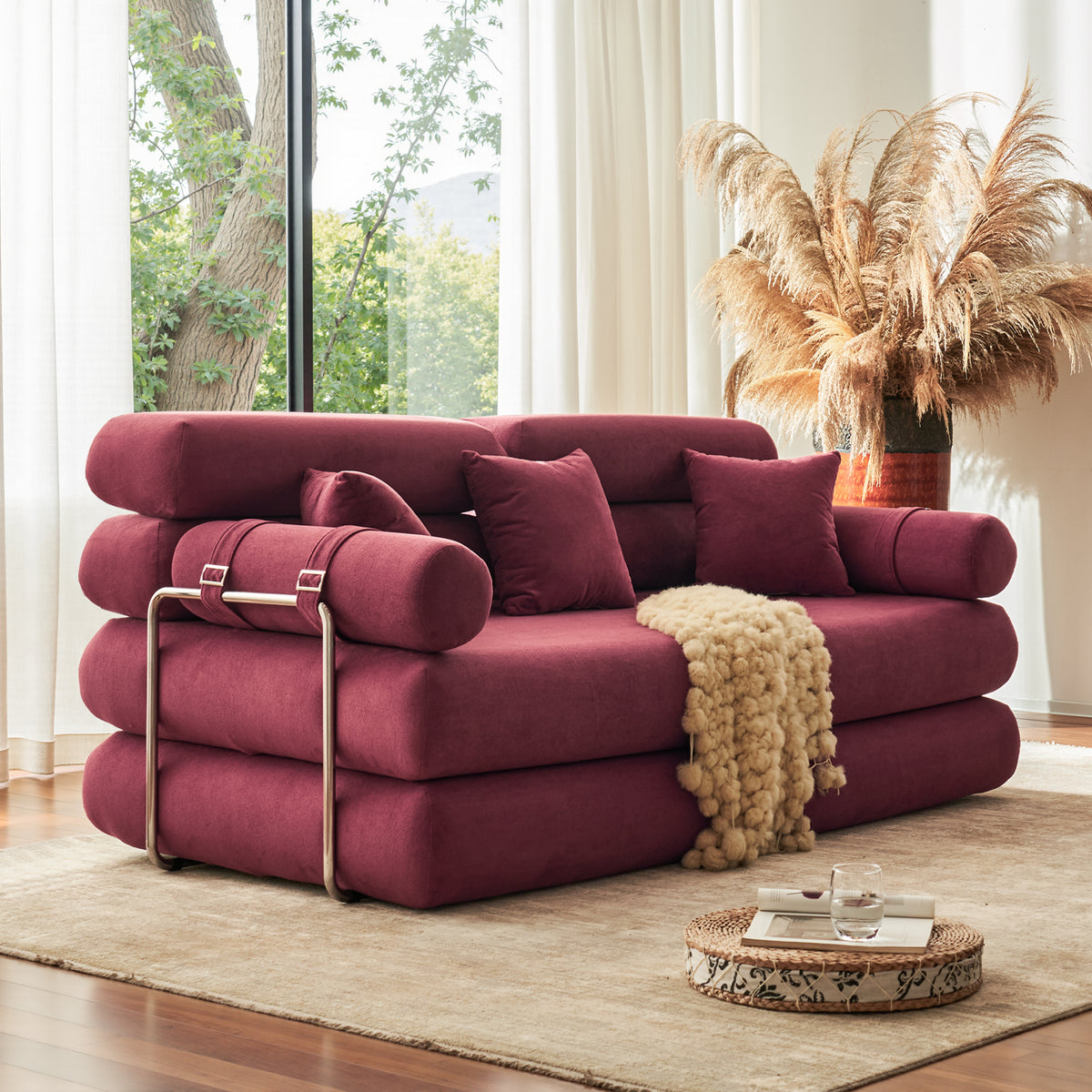 89.41-in Chenille Square Armrest Couch Sofa