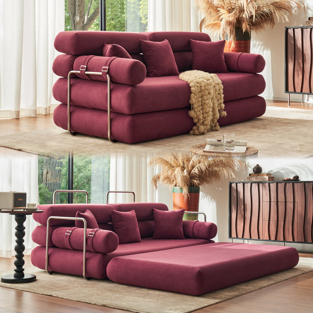 89.41-in Chenille Square Armrest Couch Sofa