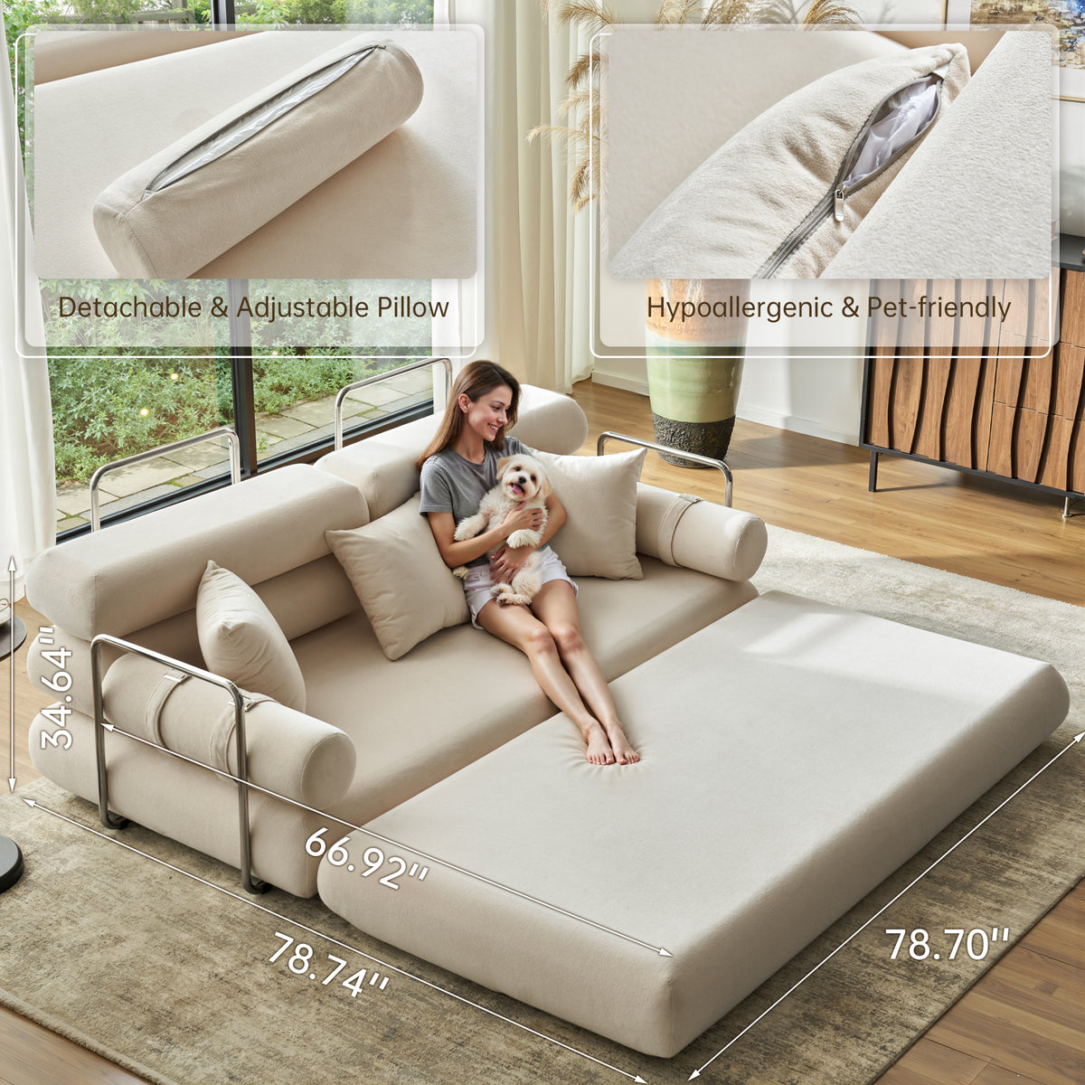 89.41-in Chenille Square Armrest Couch Sofa