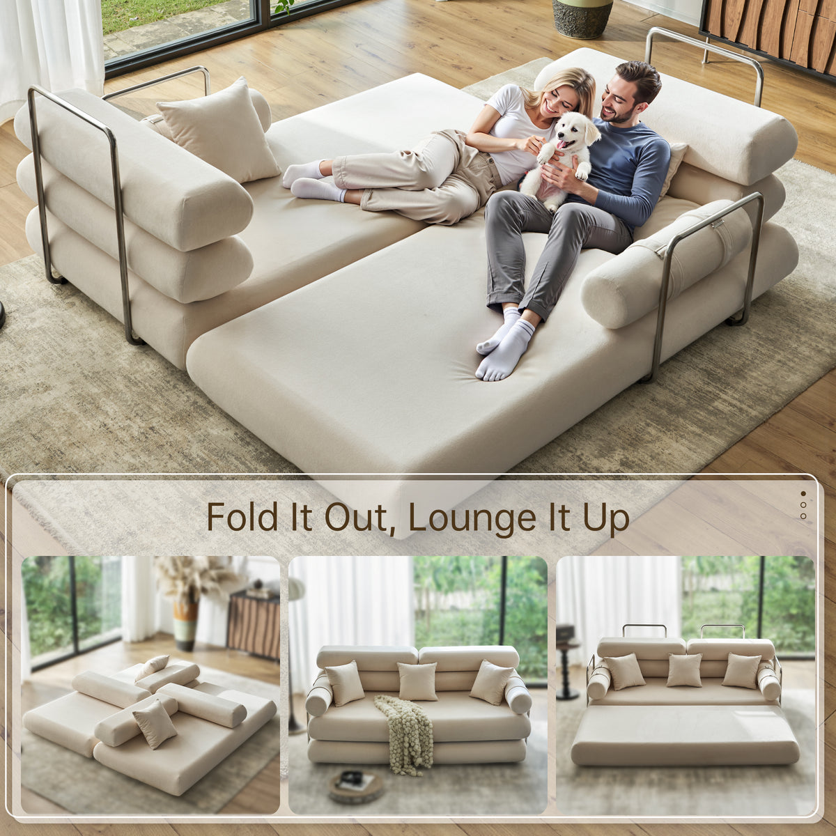 89.41-in Chenille Square Armrest Couch Sofa