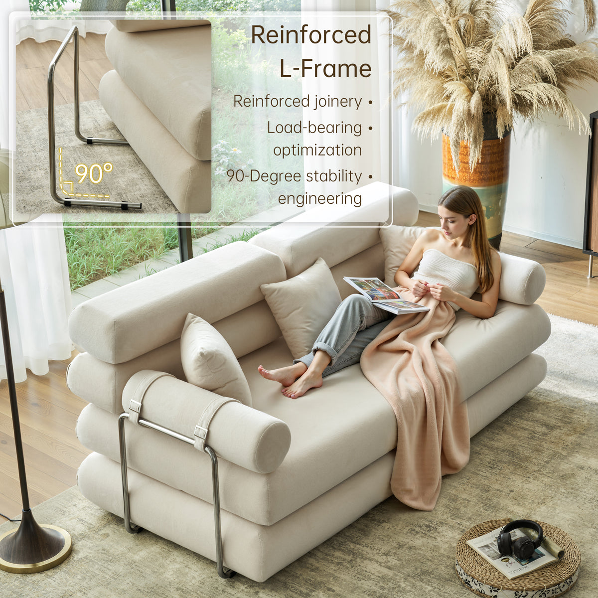89.41-in Chenille Square Armrest Couch Sofa