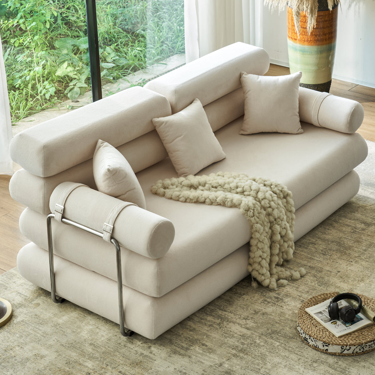 89.41-in Chenille Square Armrest Couch Sofa