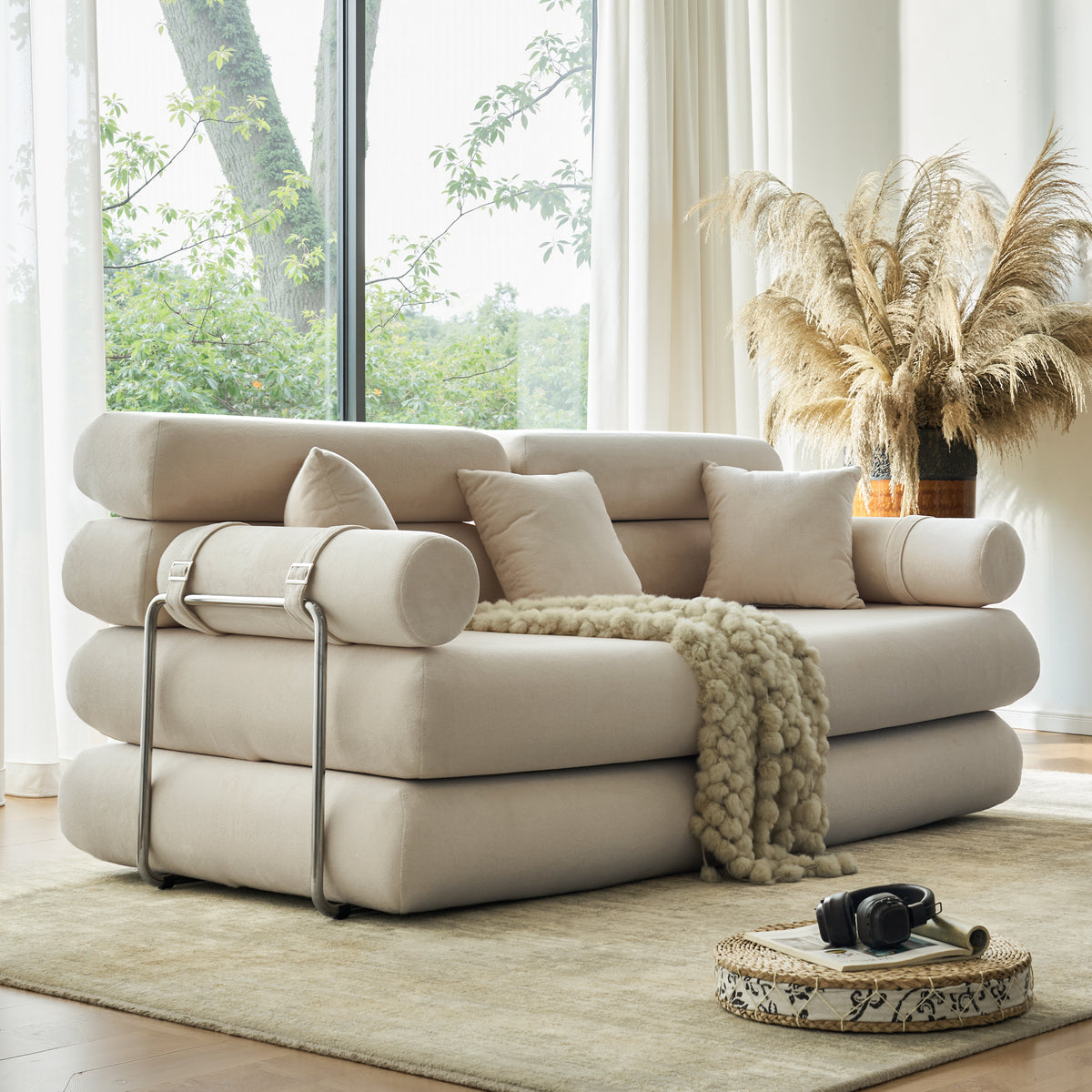 89.41-in Chenille Square Armrest Couch Sofa