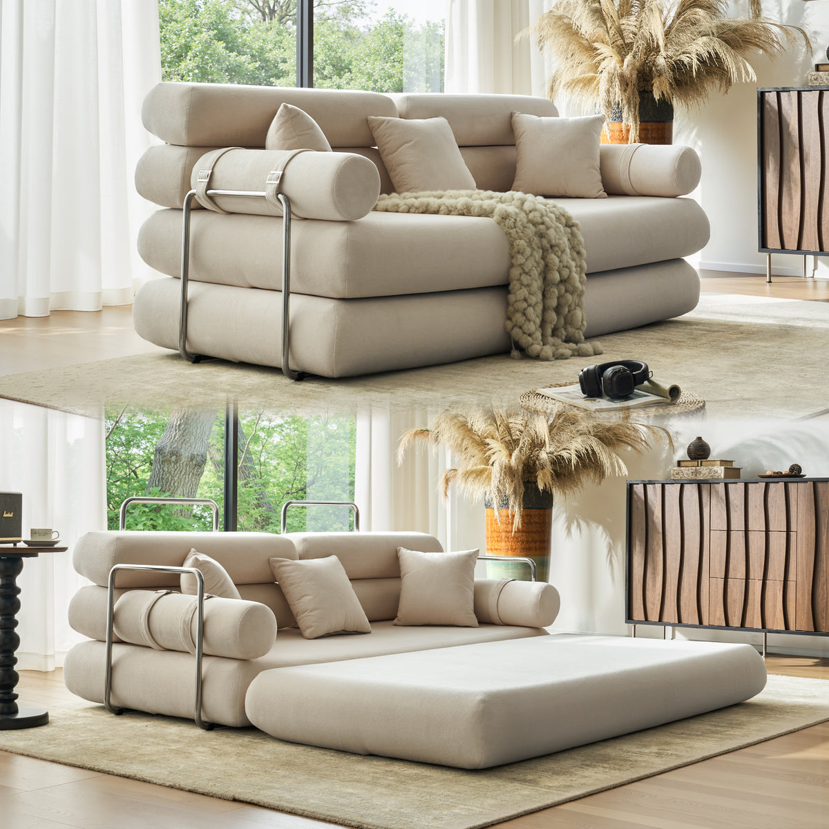 89.41-in Chenille Square Armrest Couch Sofa