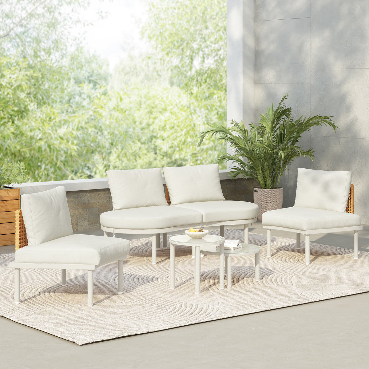 Outdoor sofa set Woven Outdoor Loveseat with Beige Cushions and Steel Frame
