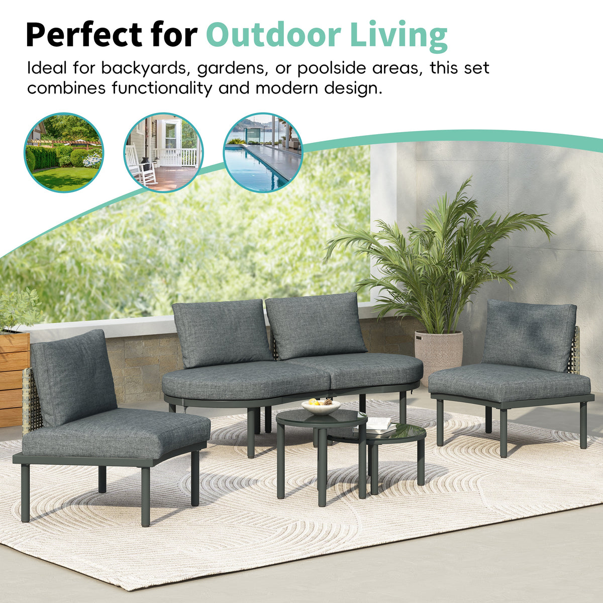 Outdoor sofa set Woven Outdoor Loveseat with Beige Cushions and Steel Frame