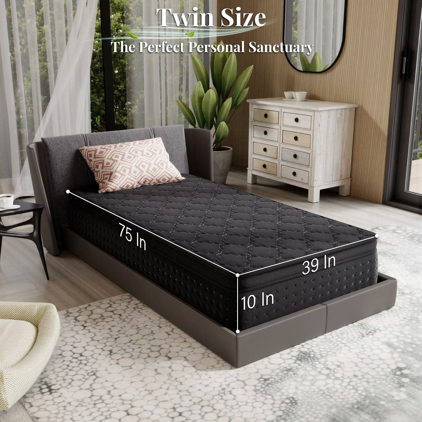 OCAMANY 10 inch Twin Size Mattress, Memory Foam Hybrid Mattress and Pocket Springs with Motion Isolation, Medium Firm, Pressure Relief, Strong Edge Support & Breathable Comfort