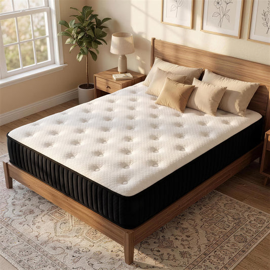 OCAMANY 10 inch Queen Hybrid Mattress, Medium Firm Memory Foam with Pocket Springs, Mattress in a Box