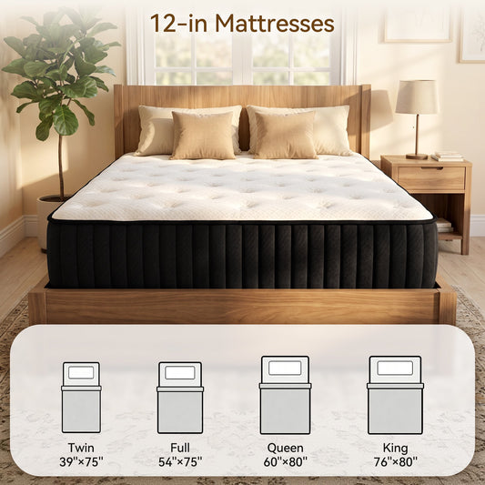 OCAMANY 10 inch King Hybrid Mattress, Medium Firm Memory Foam with Pocket Springs, Mattress in a Box