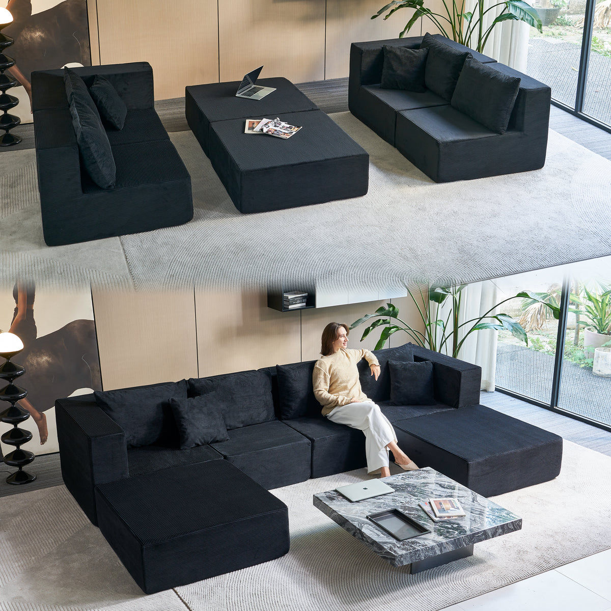 140-in Oversized Modular Sectional Sofa 6-Piece Convertible U Shaped Sleeper Sofa With High Density Memory Foam 6 Seater Free Combination Compression For Living Room