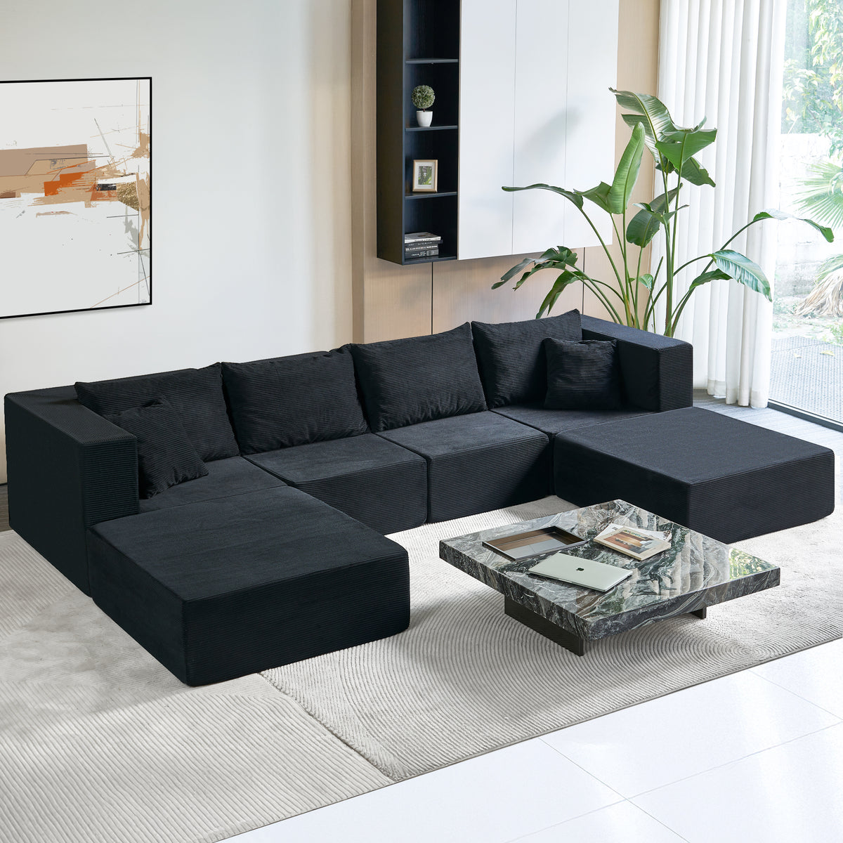 140-in Oversized Modular Sectional Sofa 6-Piece Convertible U Shaped Sleeper Sofa With High Density Memory Foam 6 Seater Free Combination Compression For Living Room