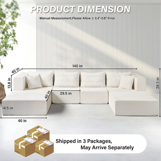140-in Oversized Modular Sectional Sofa 6-Piece Convertible U Shaped Sleeper Sofa With High Density Memory Foam 6 Seater Free Combination Compression For Living Room