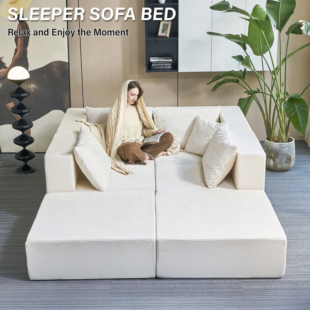 140-in Oversized Modular Sectional Sofa 6-Piece Convertible U Shaped Sleeper Sofa With High Density Memory Foam 6 Seater Free Combination Compression For Living Room
