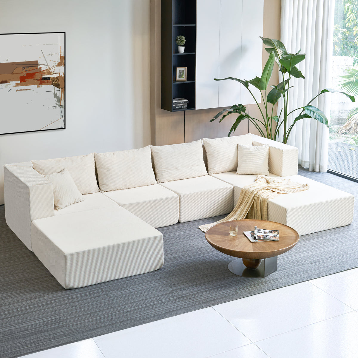 140-in Oversized Modular Sectional Sofa 6-Piece Convertible U Shaped Sleeper Sofa With High Density Memory Foam 6 Seater Free Combination Compression For Living Room