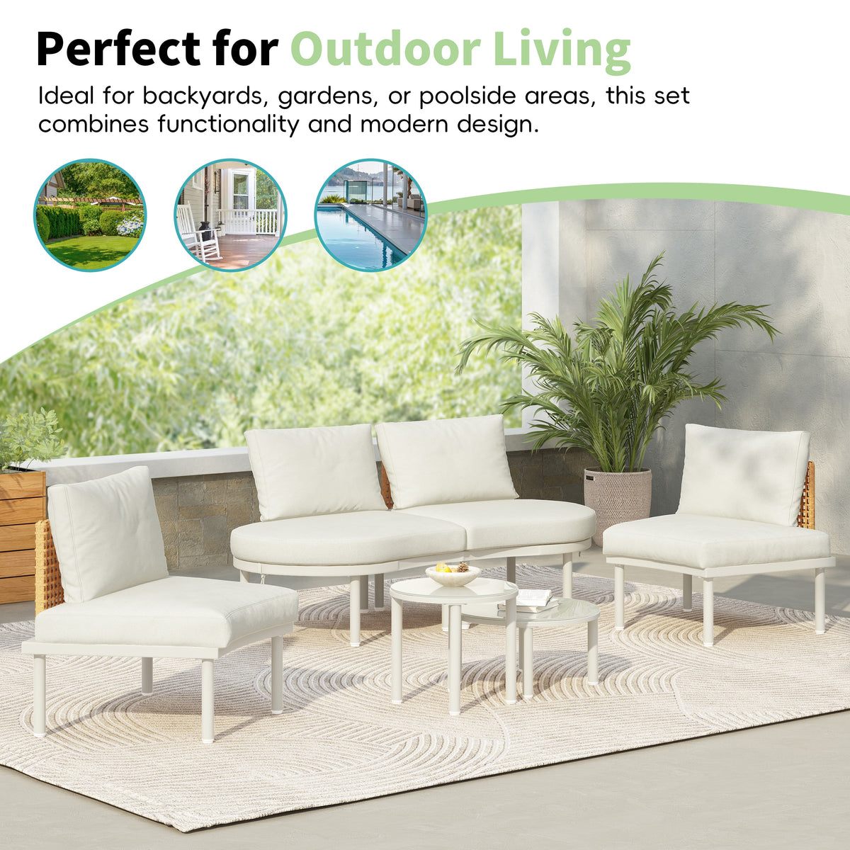 Outdoor sofa set Woven Outdoor Loveseat with Beige Cushions and Steel Frame