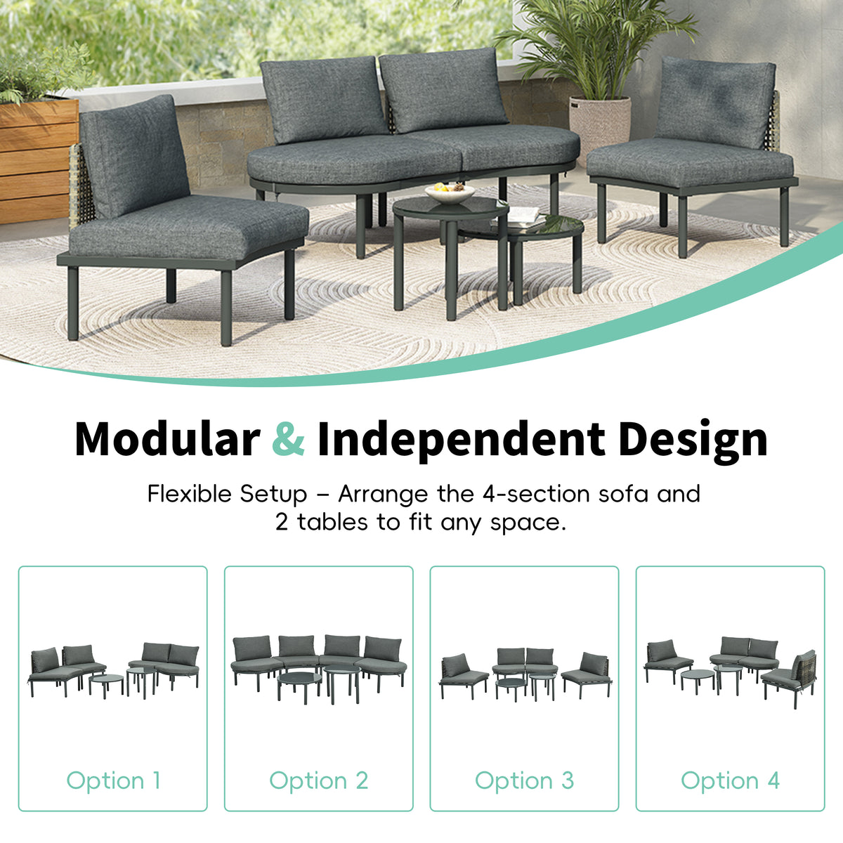 Outdoor sofa set Woven Outdoor Loveseat with Beige Cushions and Steel Frame