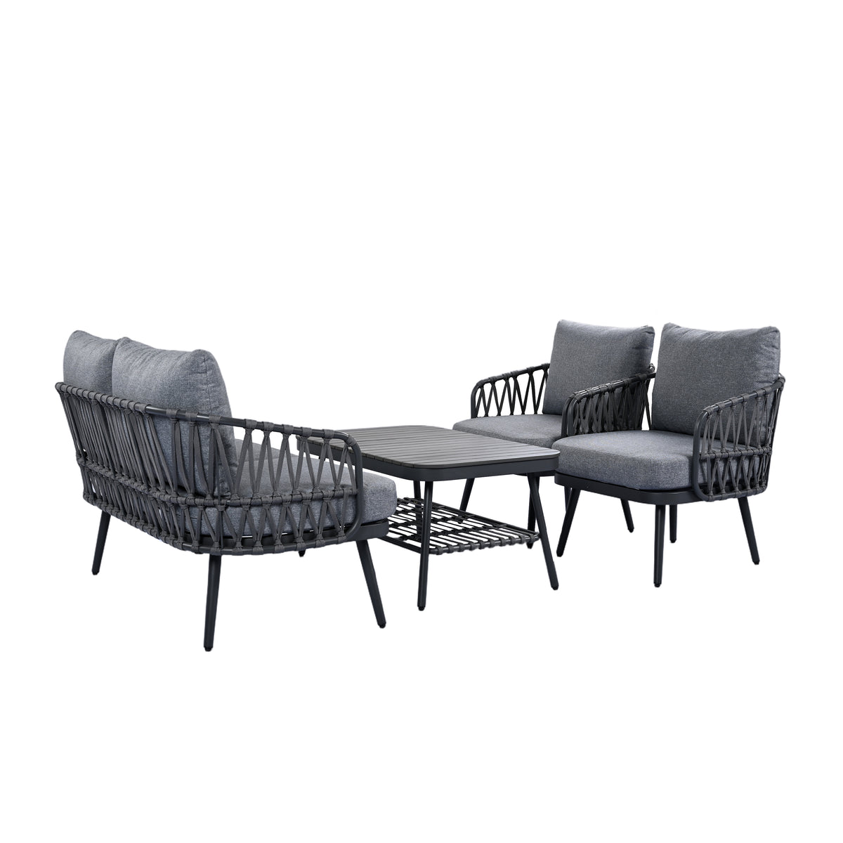 Outdoor sofa set Woven Outdoor Loveseat with Gray Cushions and Steel Frame