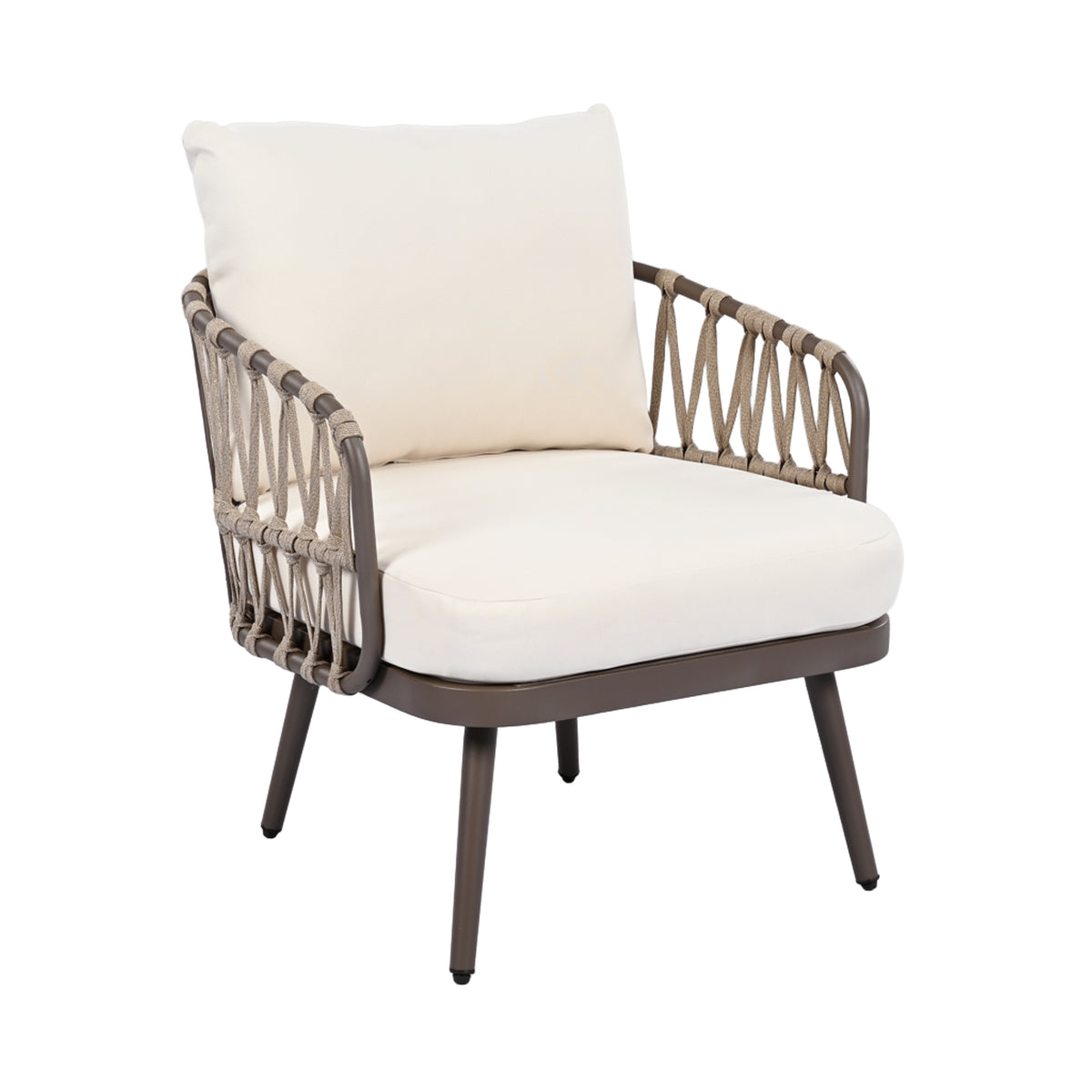 Outdoor sofa set Woven Outdoor Loveseat with Beige Cushions and Steel Frame