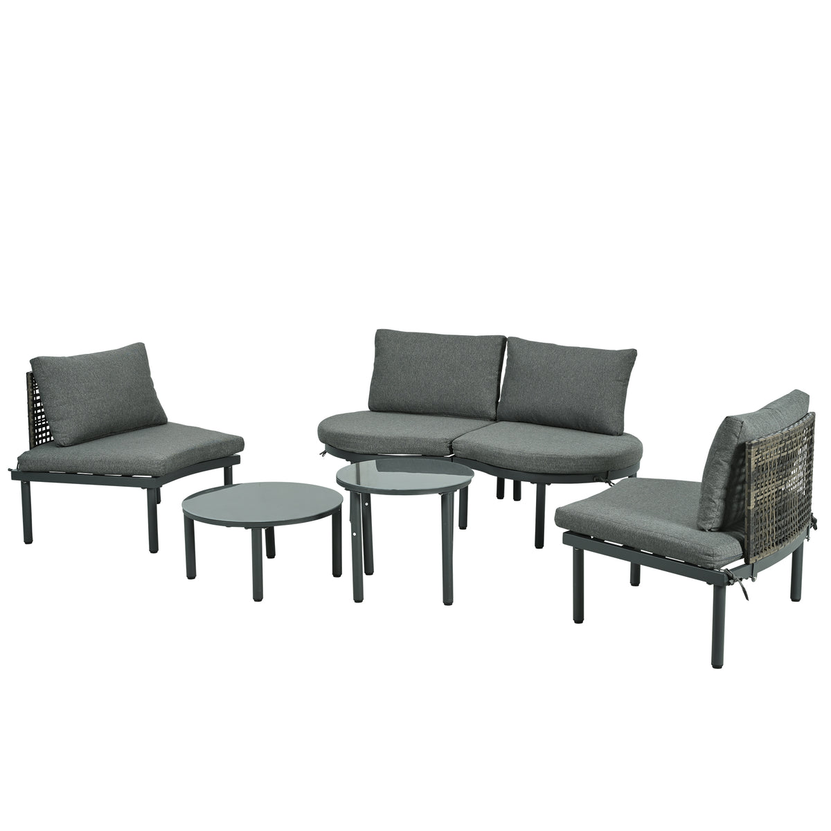 Outdoor sofa set Woven Outdoor Loveseat with Beige Cushions and Steel Frame