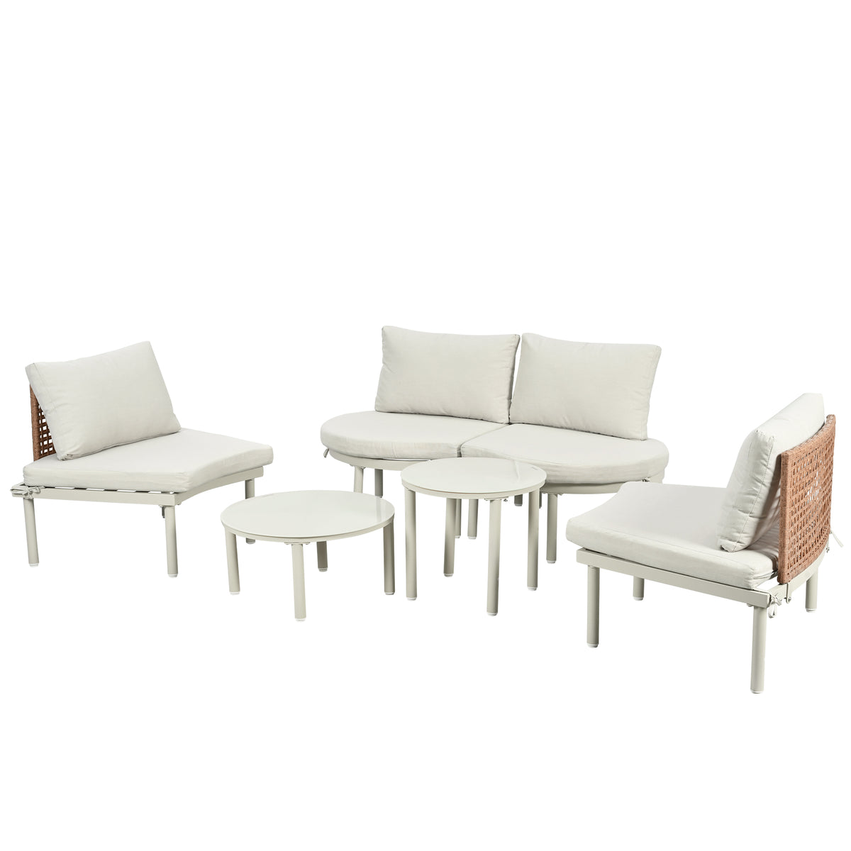 Outdoor sofa set Woven Outdoor Loveseat with Beige Cushions and Steel Frame