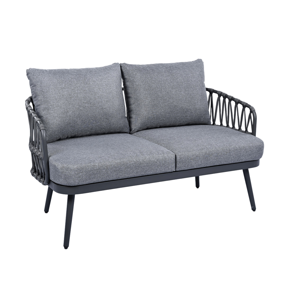 Outdoor sofa set Woven Outdoor Loveseat with Gray Cushions and Steel Frame