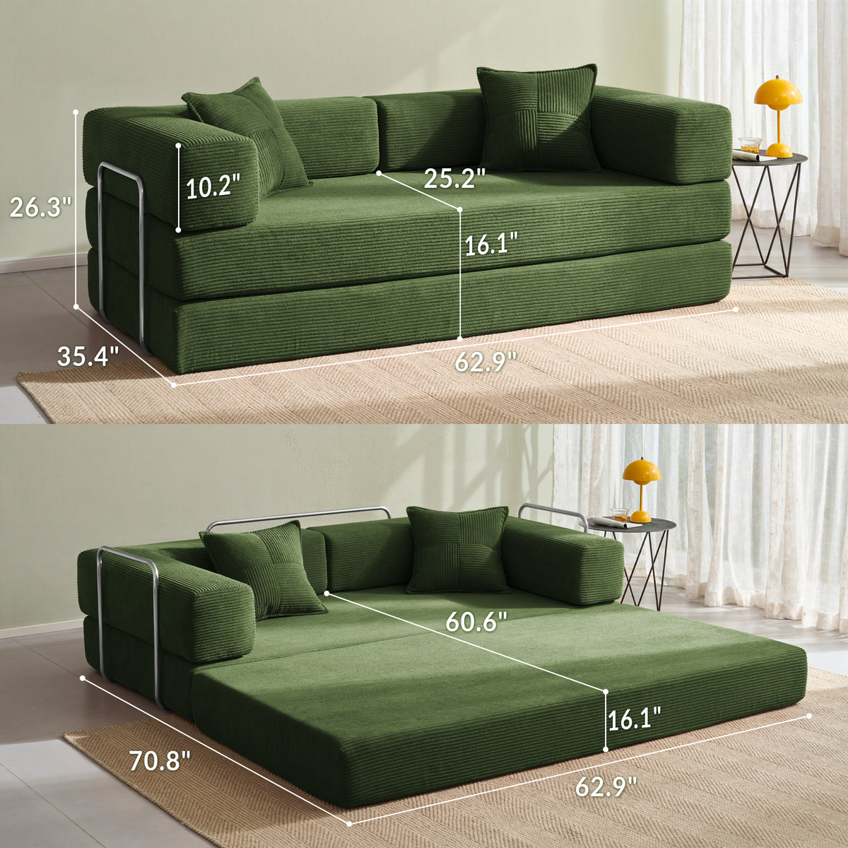 81.6-in King Size Convertible Sleeper Sofa Bed With 2 Pillows