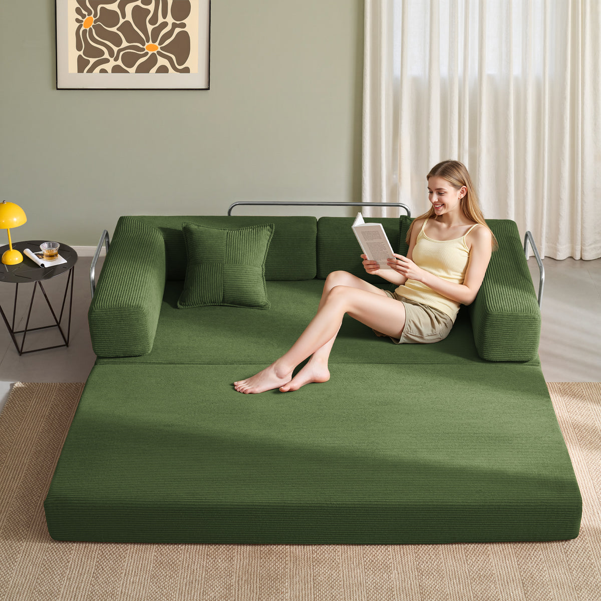 81.6-in King Size Convertible Sleeper Sofa Bed With 2 Pillows