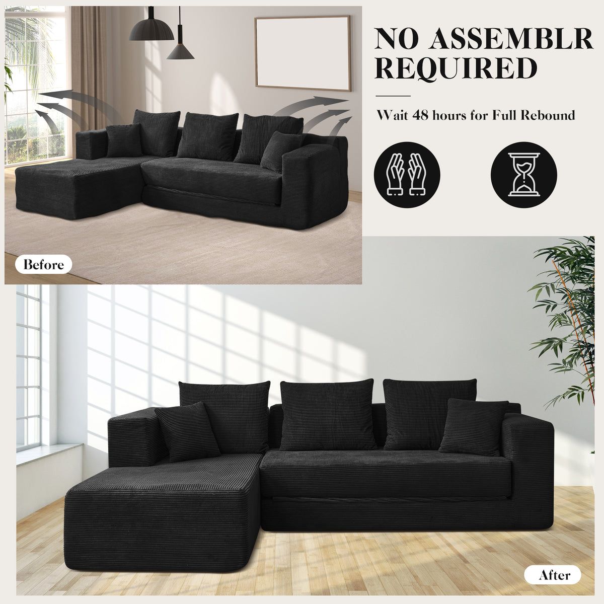 120-in Comfy Cloud Couch U Shaped Sectional Sofa Modular Sectional Sofa 5-Seater Comfy Cloud Couch with Movable Ottomans Chenille Sofa Sleeper Deep Seat Couches for Living Room With Two Ottomans