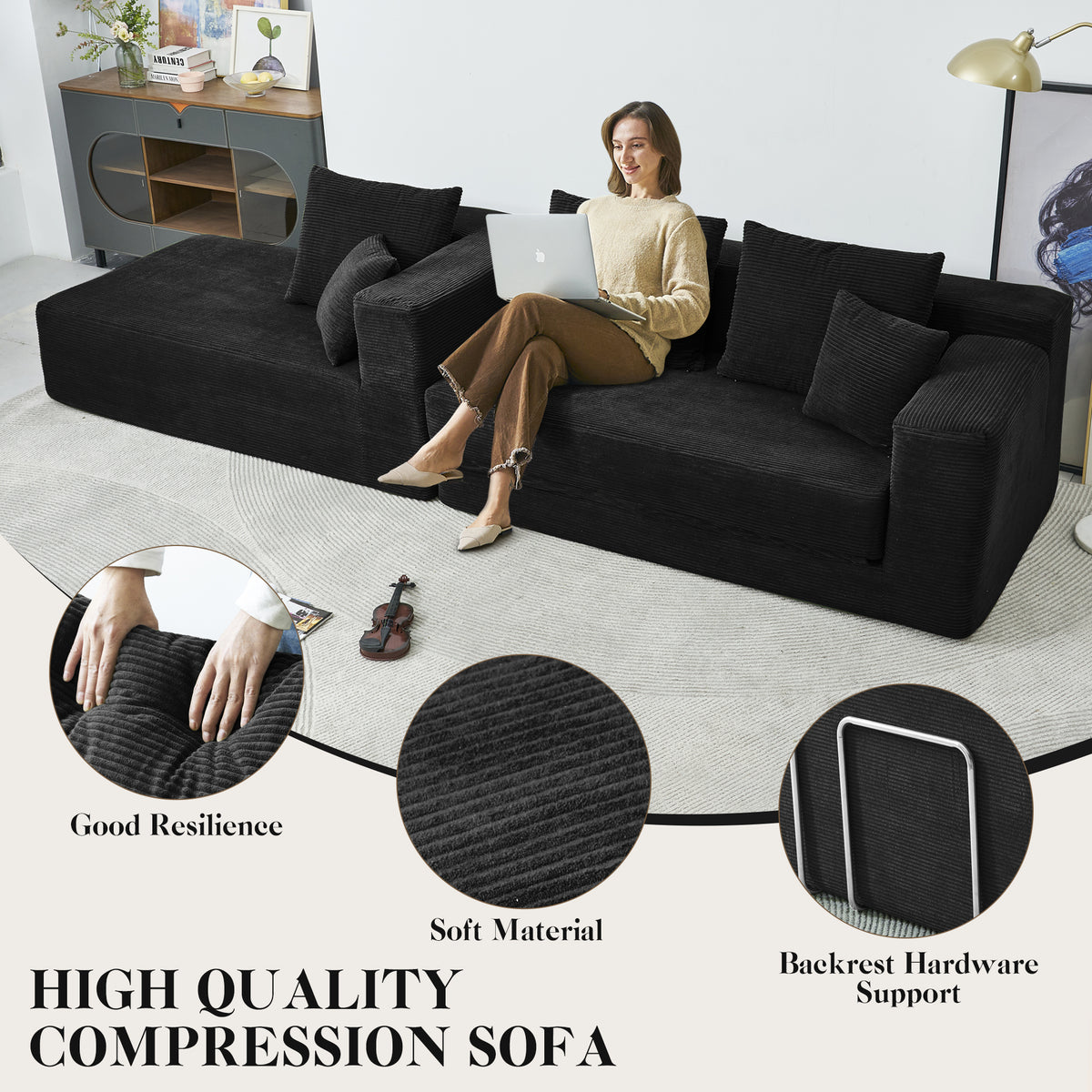 120-in Comfy Cloud Couch U Shaped Sectional Sofa Modular Sectional Sofa 5-Seater Comfy Cloud Couch with Movable Ottomans Chenille Sofa Sleeper Deep Seat Couches for Living Room With Two Ottomans