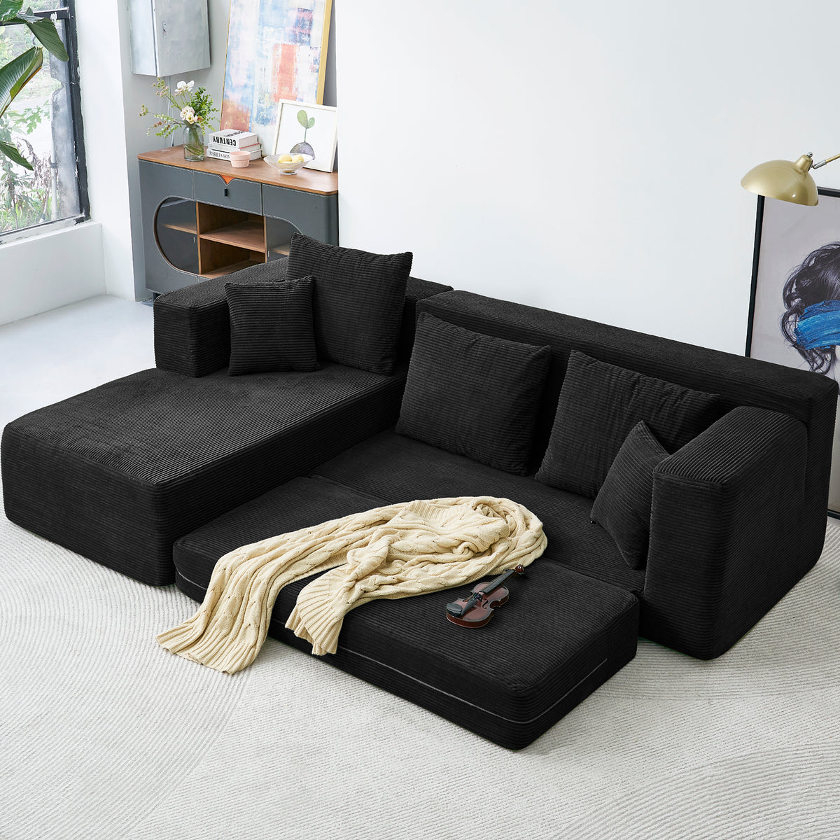 120-in Comfy Cloud Couch U Shaped Sectional Sofa Modular Sectional Sofa 5-Seater Comfy Cloud Couch with Movable Ottomans Chenille Sofa Sleeper Deep Seat Couches for Living Room With Two Ottomans
