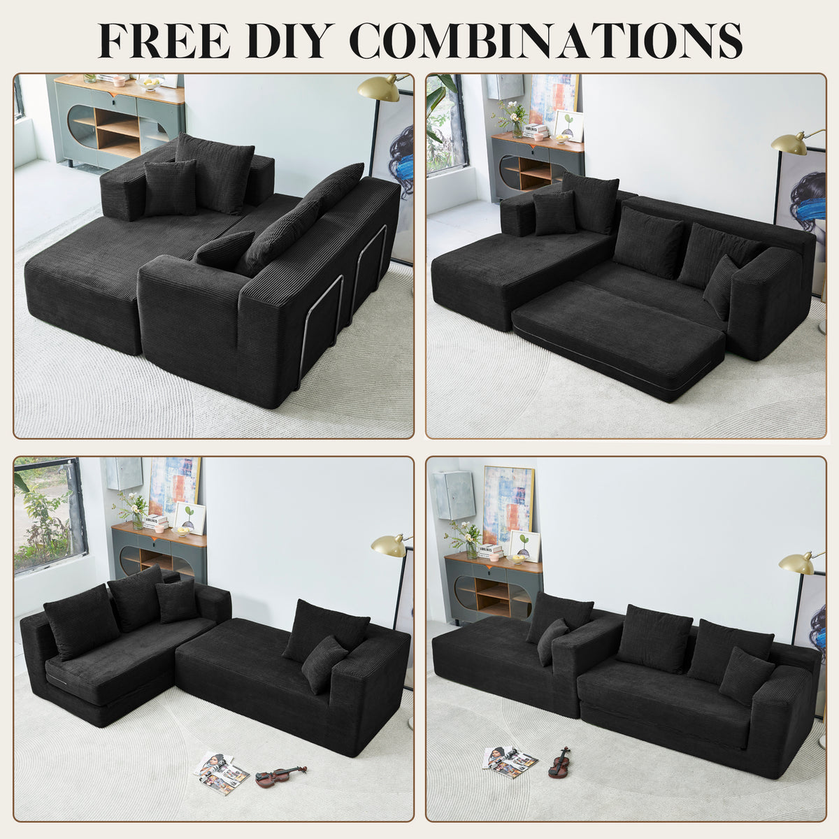120-in Comfy Cloud Couch U Shaped Sectional Sofa Modular Sectional Sofa 5-Seater Comfy Cloud Couch with Movable Ottomans Chenille Sofa Sleeper Deep Seat Couches for Living Room With Two Ottomans