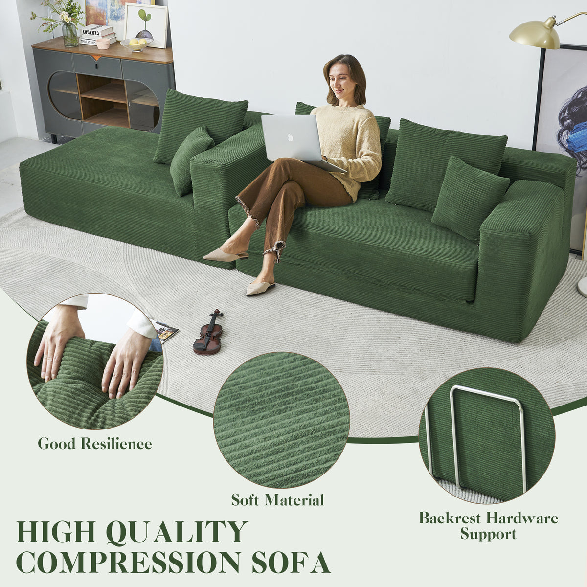 120-in Comfy Cloud Couch U Shaped Sectional Sofa Modular Sectional Sofa 5-Seater Comfy Cloud Couch with Movable Ottomans Chenille Sofa Sleeper Deep Seat Couches for Living Room With Two Ottomans